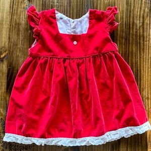 Vintage 60’s Red Velvet Baby Dress with White Trim
